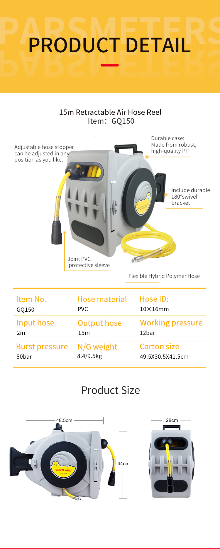 VERTLAND Wall Mounted Retractable Garden Hose Reel ☆ Comes in 15m, 20m and  30m hose length ☆ Turn-adjust nozzle allows modes from low pressure sprays  to